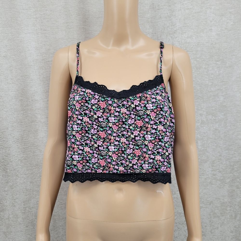 Hot Kiss Vintage 90s Grunge Ditsy Black Floral Crop Top Cottagegoth
